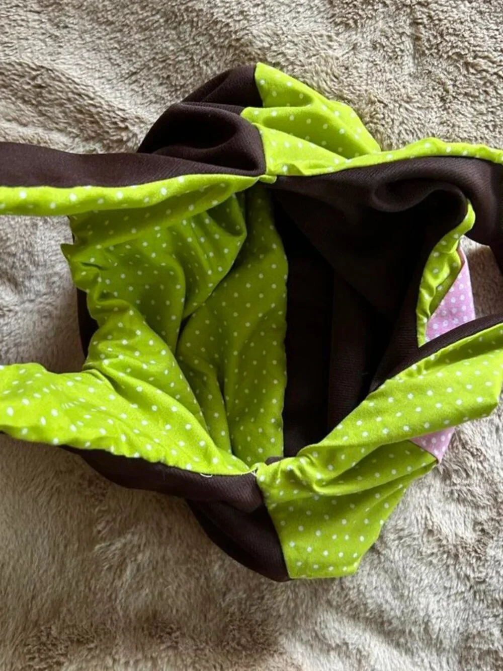 Green Polka Dot Pink Pocket Shoulder Bag | Handmade Upcycled One of One